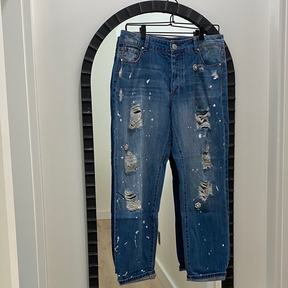 Tinsel Denim Y2K Embellished Boyfriend Jeans